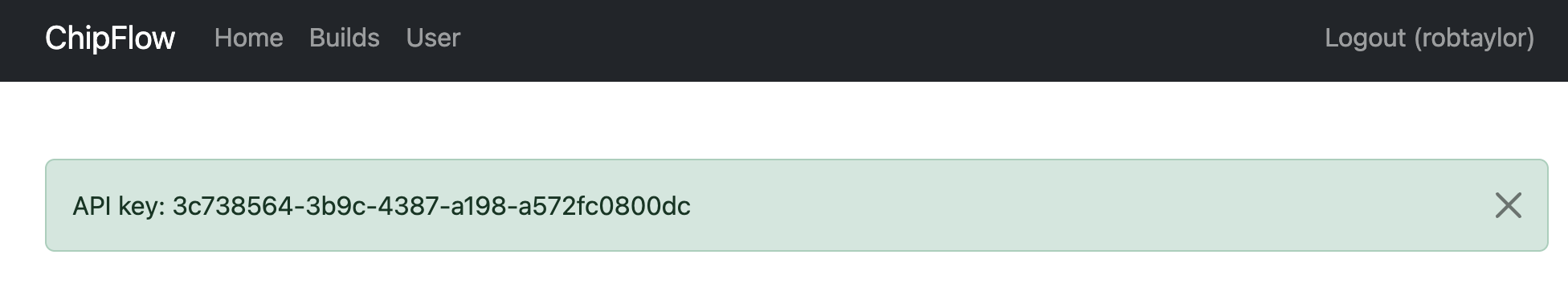 Image showing a newly generated API Key