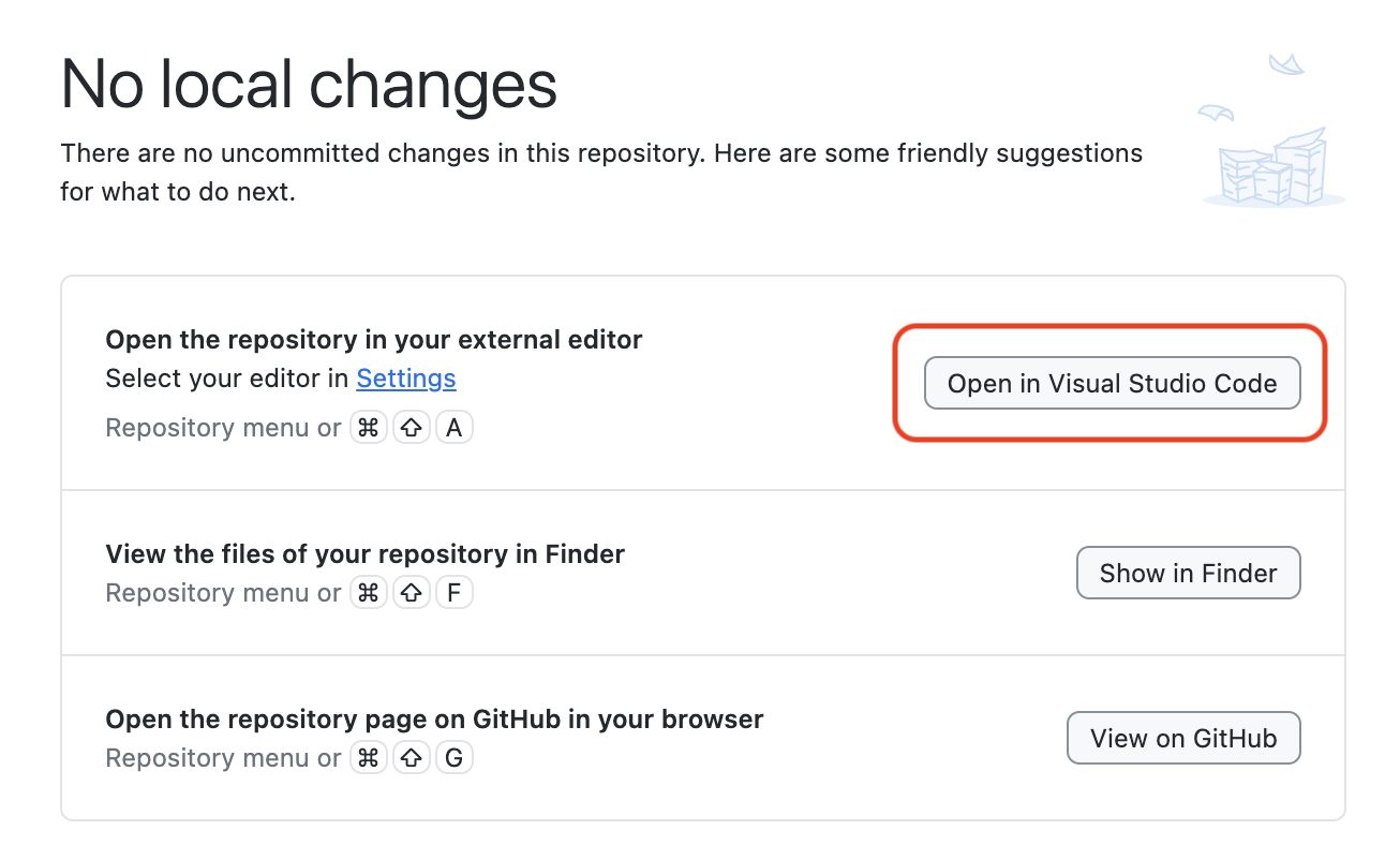 Image showing where to click in GitHub Desktop to open in VSCode